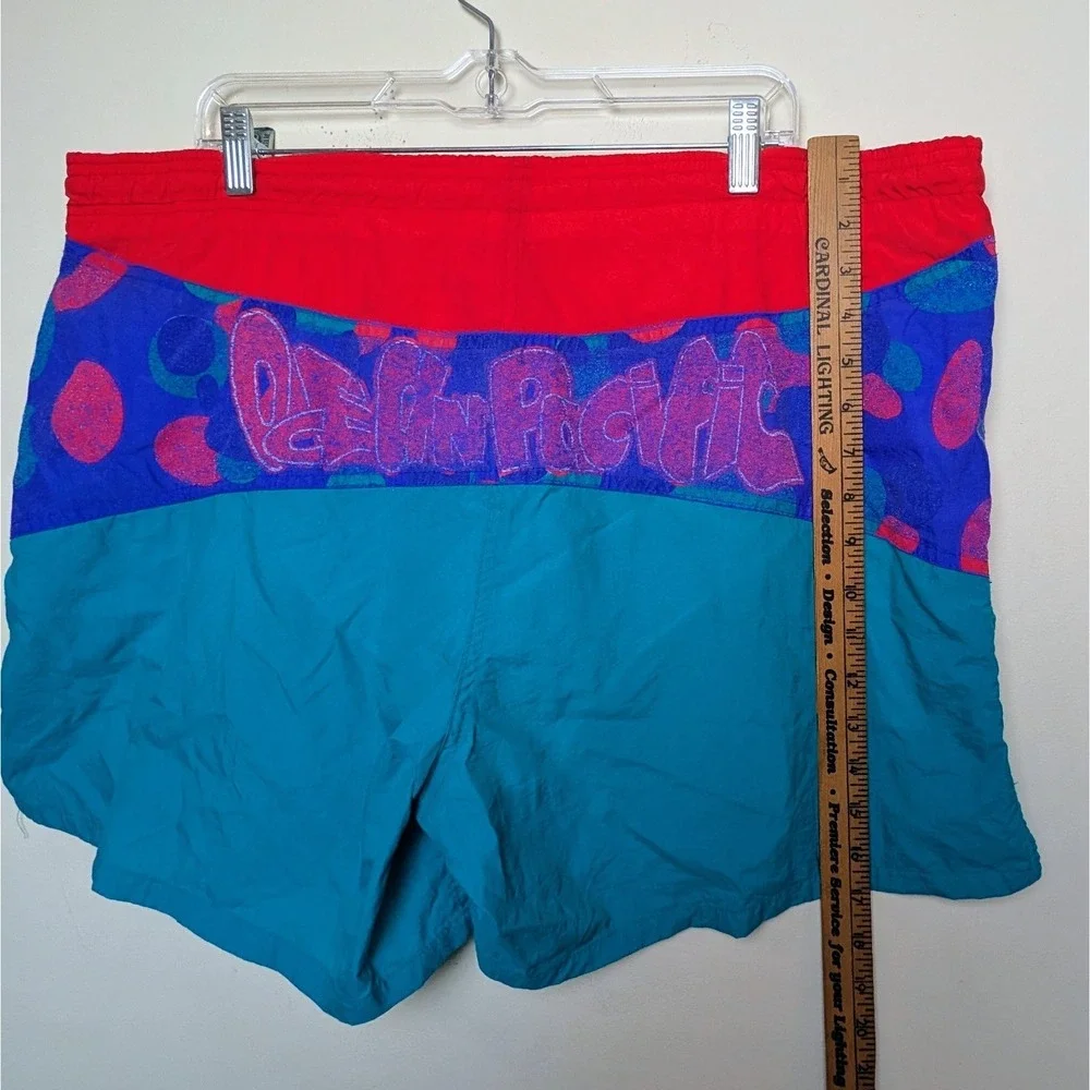 Vintage Ocean Pacific Swim Trunks Neon Bathing Suit Shorts OP 80s 90s Size XL